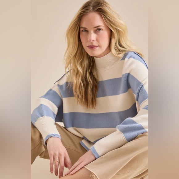 NEW with tags (NWT) Anthropologie Lydia Blue & White Striped Mockneck Sweater - Picture 2 of 11